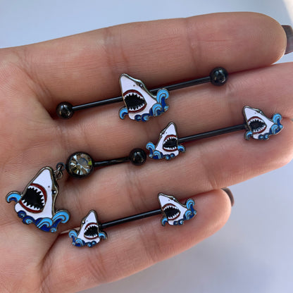 14G 5/8 Black Shark Bite Barbell Nipple Ring Set