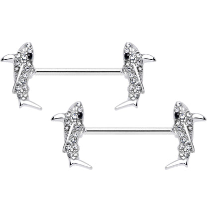 14G 5/8 Clear Black Gem Shark Barbell Nipple Ring Set