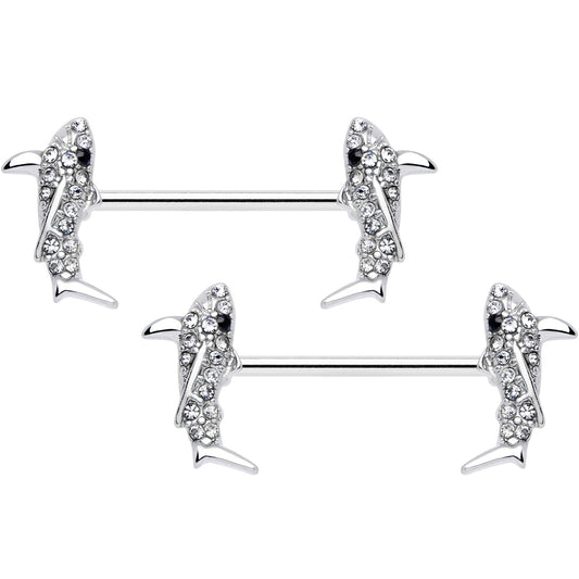 14G 5/8 Clear Black Gem Shark Barbell Nipple Ring Set