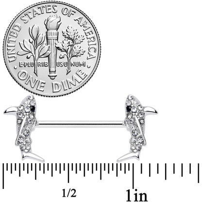 14G 5/8 Clear Black Gem Shark Barbell Nipple Ring Set