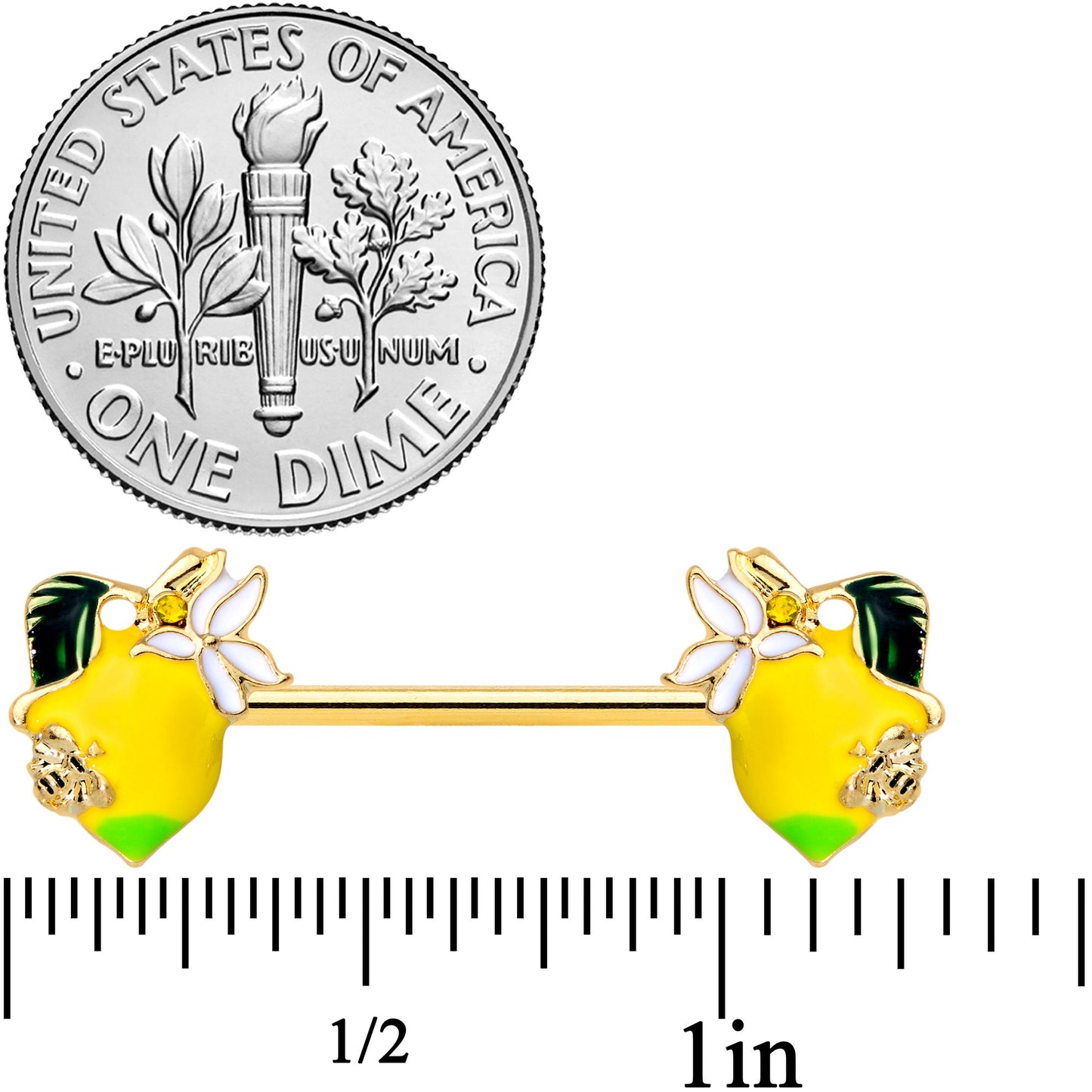 14G 9/16 Gold Tone Lemon Bee Barbell Nipple Ring Set