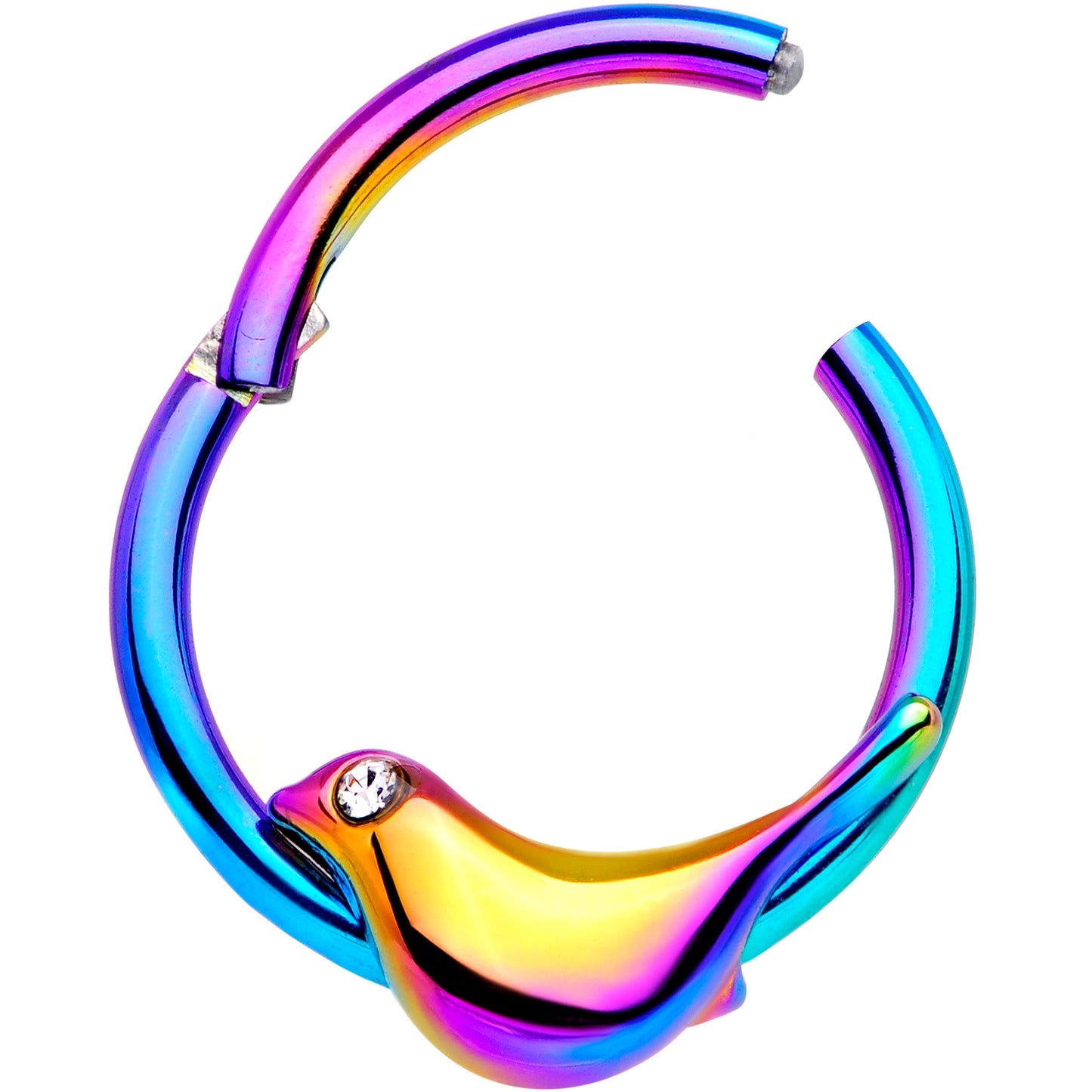 16G 3/8 Clear Gem Rainbow Bird Septum Ring