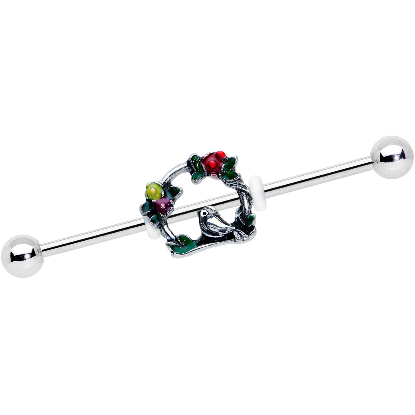 14G Red Yellow Flower Swing Bird Industrial Barbell 38mm