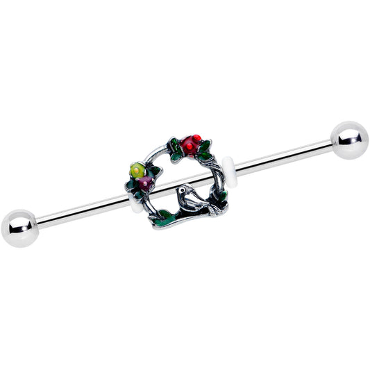 14G Red Yellow Flower Swing Bird Industrial Barbell 38mm