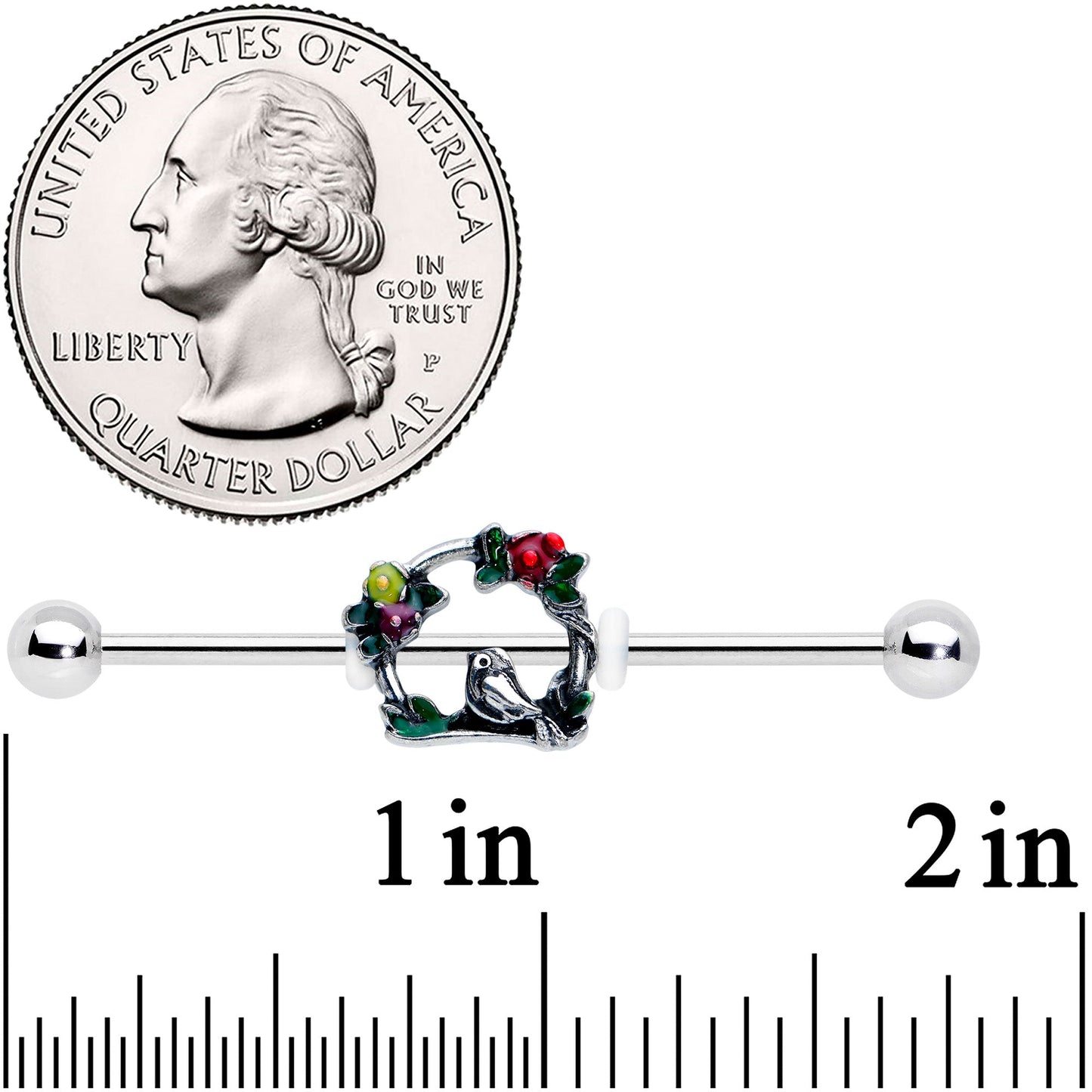 14G Red Yellow Flower Swing Bird Industrial Barbell 38mm