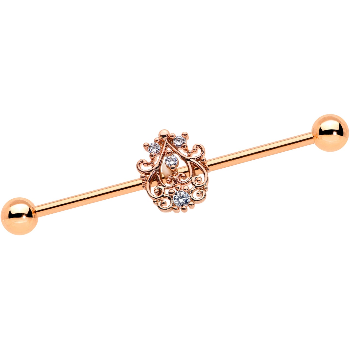 14G Clear CZ Gem Rose Gold Tone Elegant Industrial Barbell 38mm
