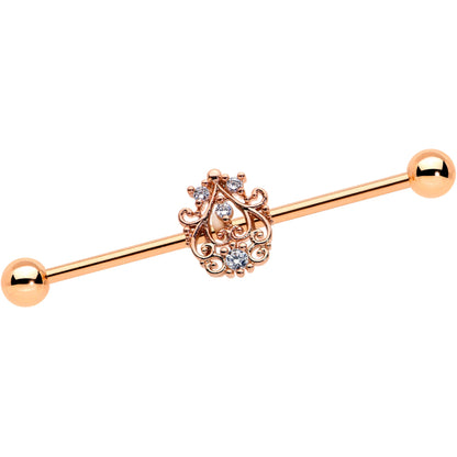 14G Clear CZ Gem Rose Gold Tone Elegant Industrial Barbell 38mm