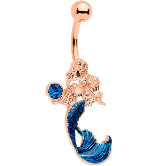 Aqua Gem Rose Gold Tone Mermaid Belly Ring