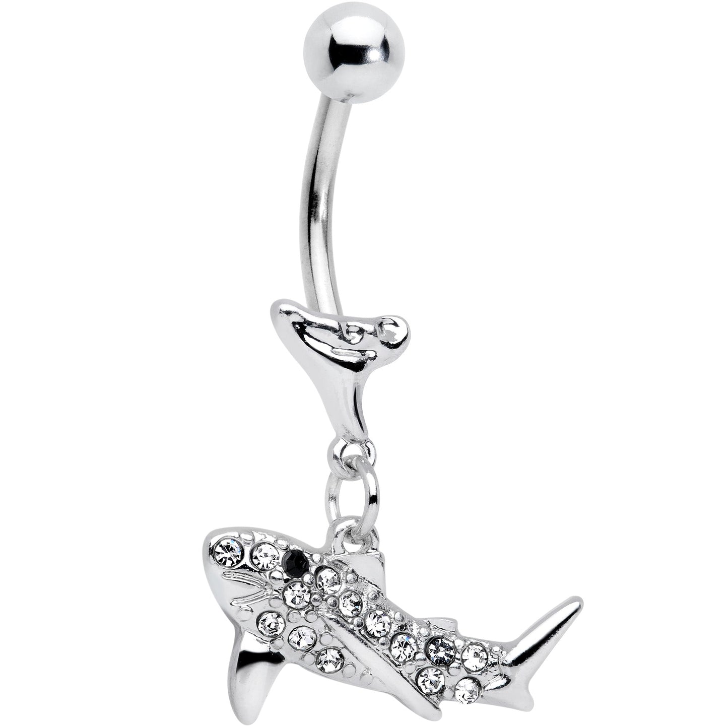 Clear Black Gem Shark Dangle Belly Ring