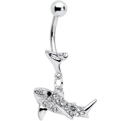 Clear Black Gem Shark Dangle Belly Ring