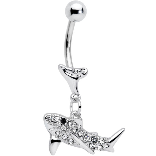 Clear Black Gem Shark Dangle Belly Ring