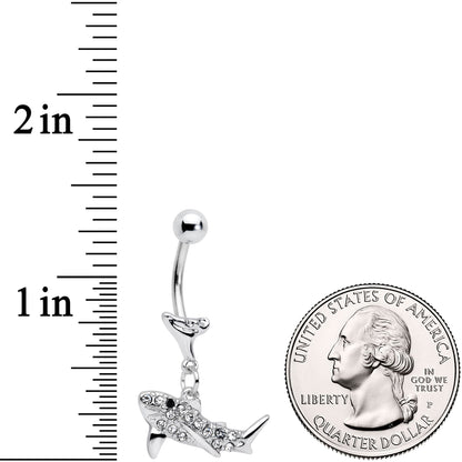 Clear Black Gem Shark Dangle Belly Ring