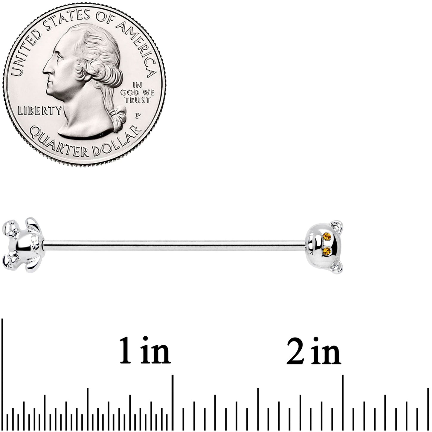 14G Yellow Gem Teddy Bear Industrial Barbell 38mm