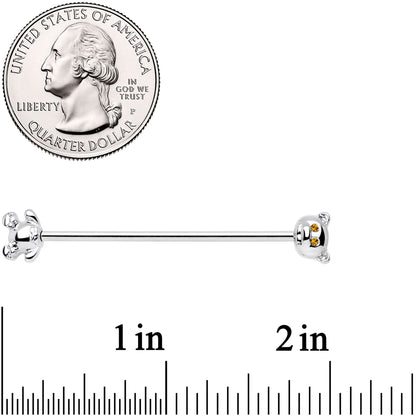 14G Yellow Gem Teddy Bear Industrial Barbell 38mm