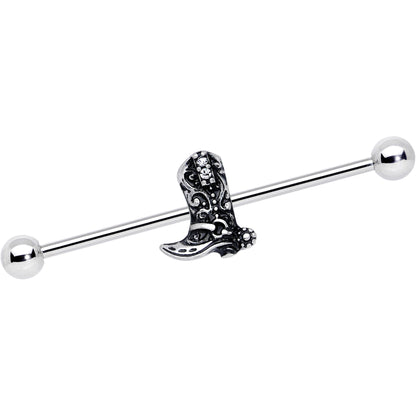 14G Clear Gem Cowboy Boot Industrial Barbell 38mm