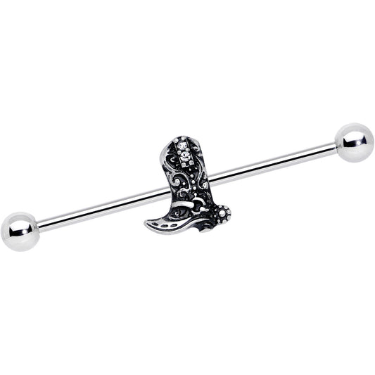 14G Clear Gem Cowboy Boot Industrial Barbell 38mm