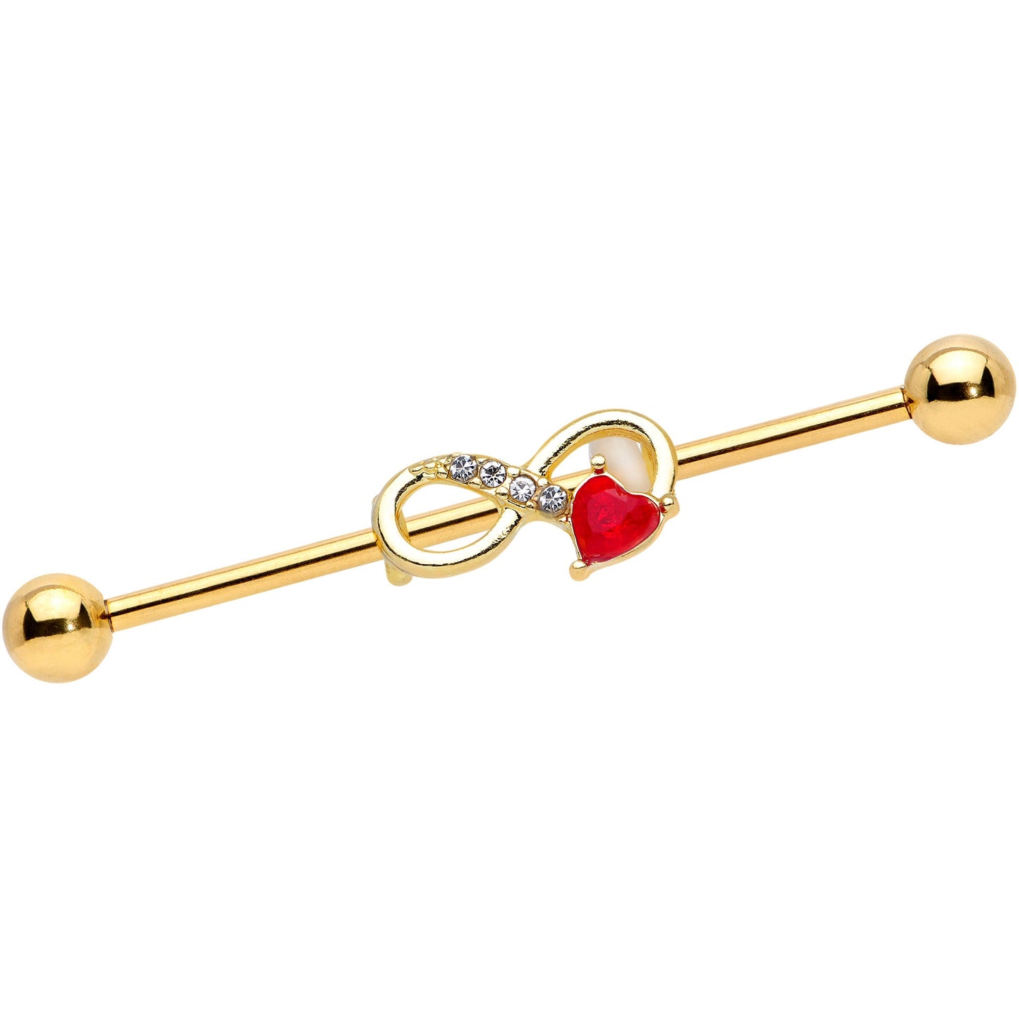 14G Clear Red Gem Gold Tone Treble Clef Industrial Barbell 38mm