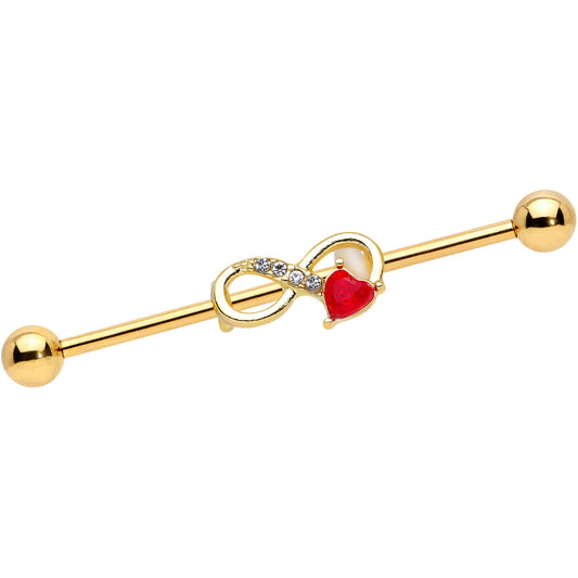 14G Clear Red Gem Gold Tone Treble Clef Industrial Barbell 38mm