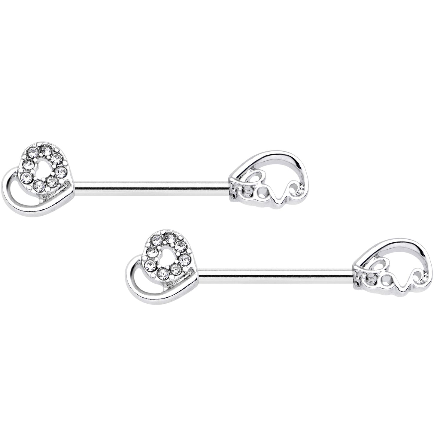 14G 5/8 Clear Gem Heart Swirl Barbell Nipple Ring Set