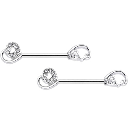 14G 5/8 Clear Gem Heart Swirl Barbell Nipple Ring Set