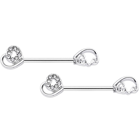 14G 5/8 Clear Gem Heart Swirl Barbell Nipple Ring Set