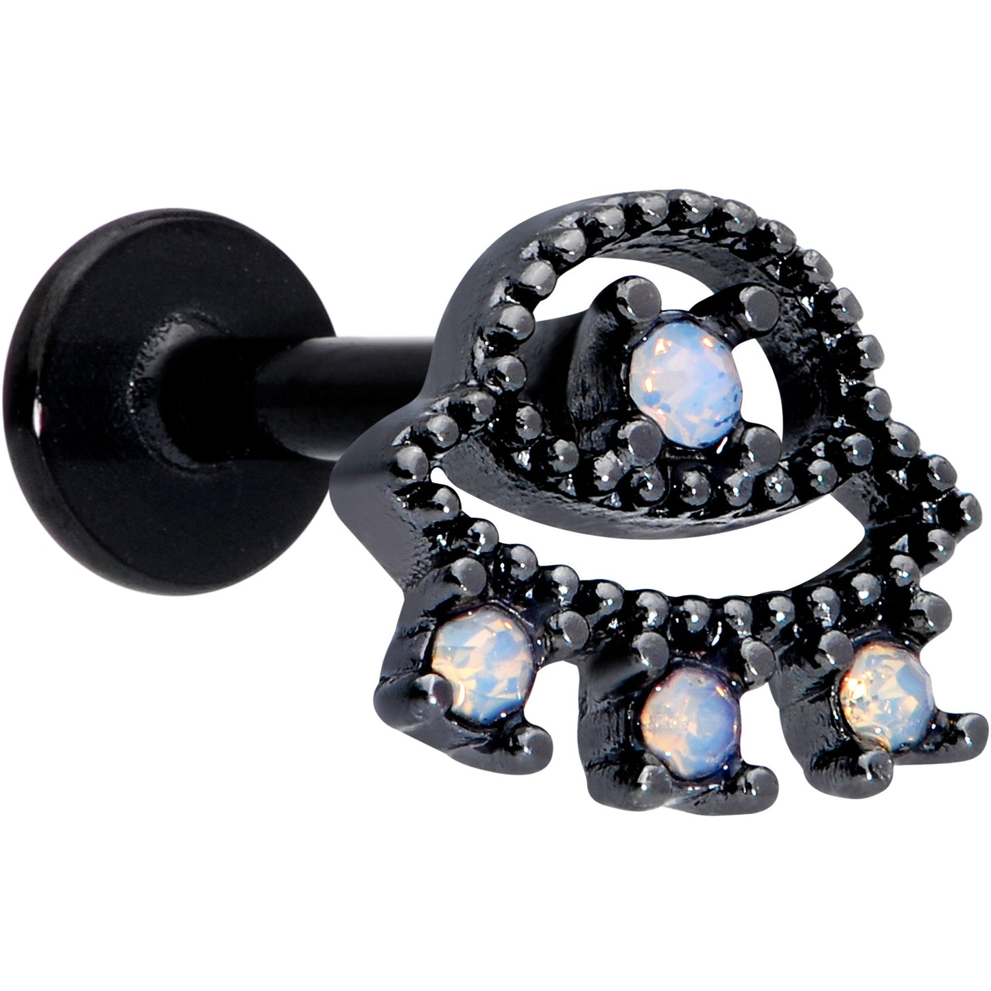 16G 1/4 White Faux Opal Black UFO Labret Monroe Tragus