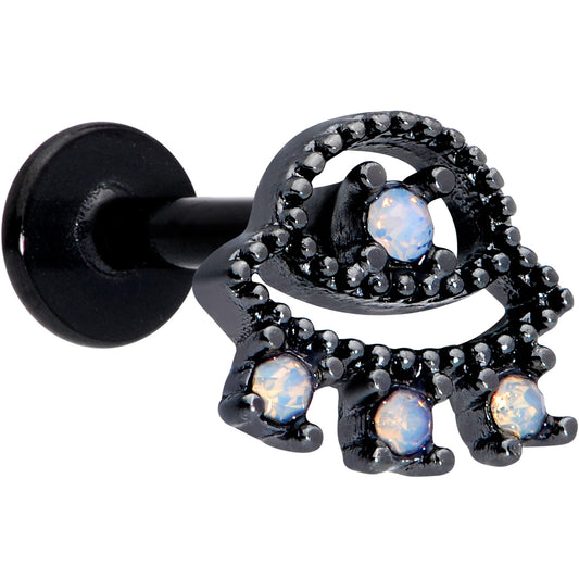 16G 1/4 White Faux Opal Black UFO Labret Monroe Tragus