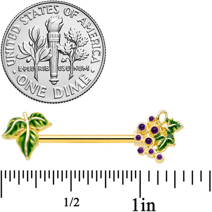 14G 9/16 Gold Tone Yummy Grapes Barbell Nipple Ring Set