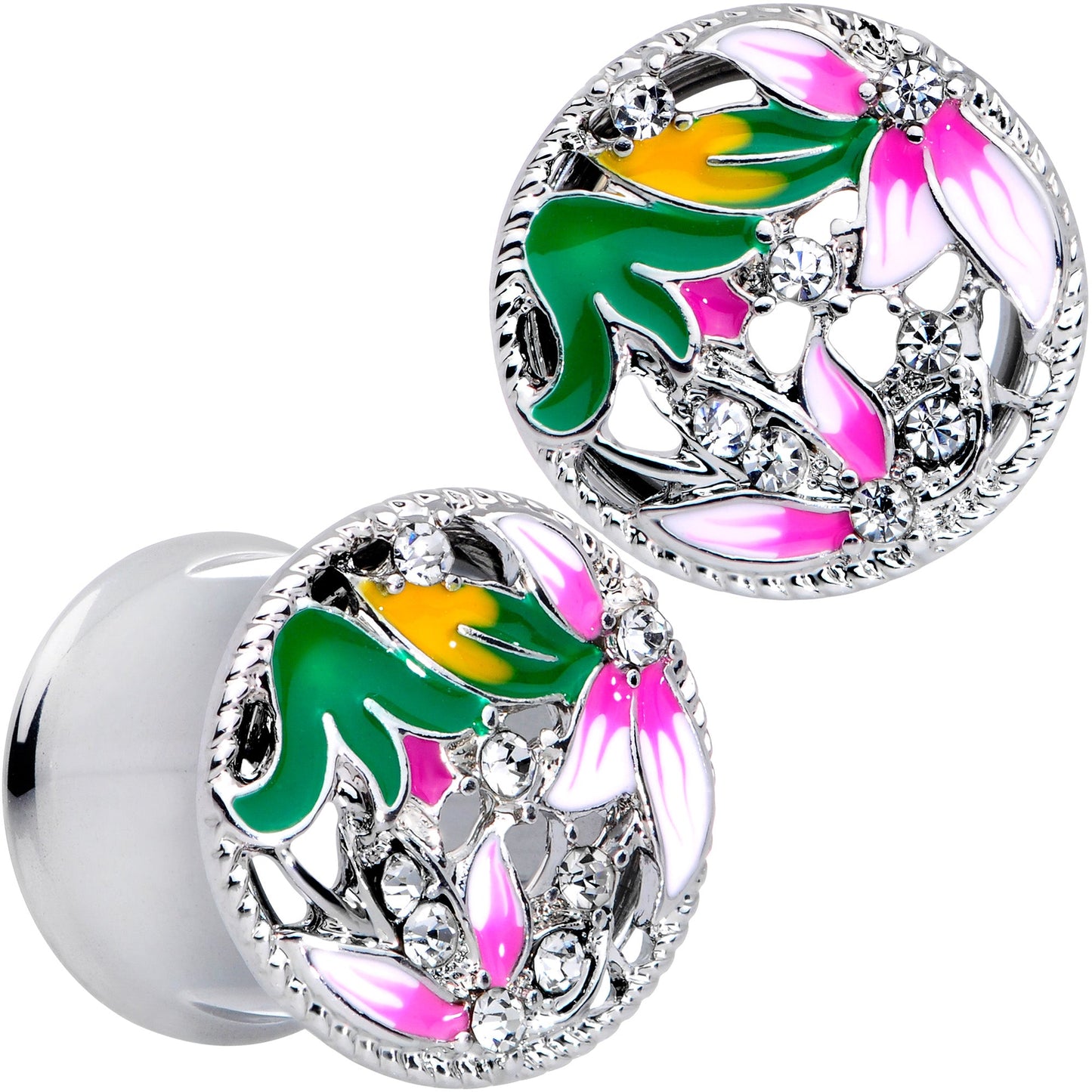 Clear Gem Exotic Garden Flower Double Flare Plug Set