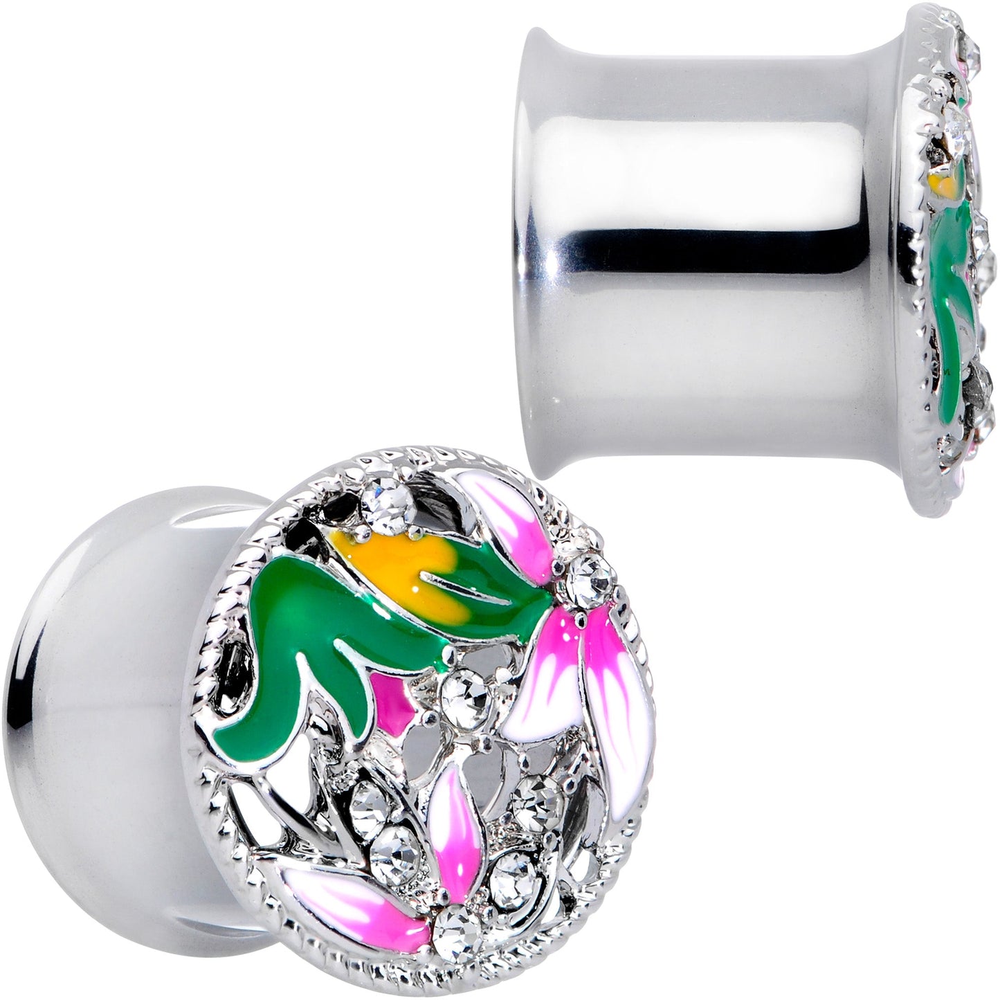 Clear Gem Exotic Garden Flower Double Flare Plug Set