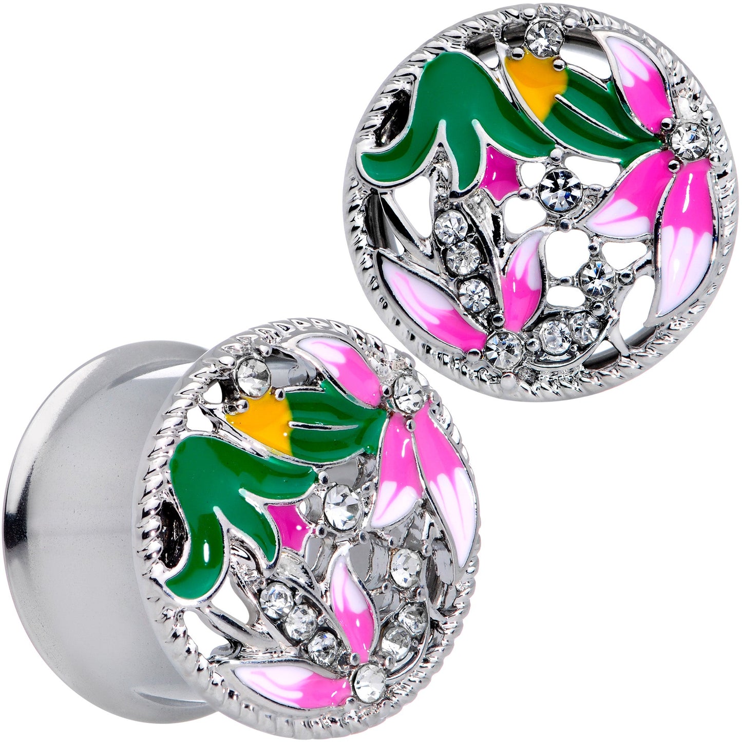Clear Gem Exotic Garden Flower Double Flare Plug Set