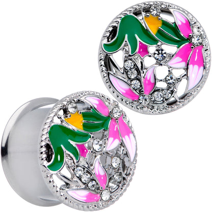 Clear Gem Exotic Garden Flower Double Flare Plug Set