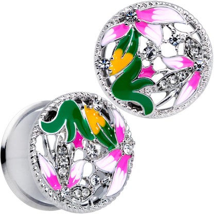 Clear Gem Exotic Garden Flower Double Flare Plug Set
