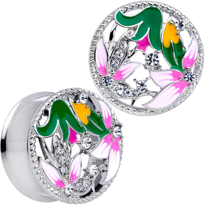 Clear Gem Exotic Garden Flower Double Flare Plug Set
