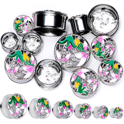 Clear Gem Exotic Garden Flower Double Flare Plug Set