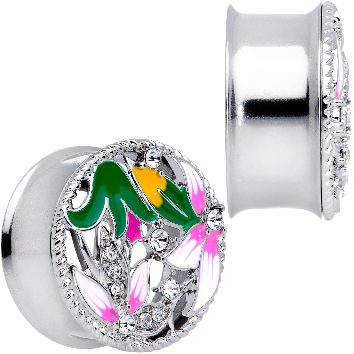 Clear Gem Exotic Garden Flower Double Flare Plug Set