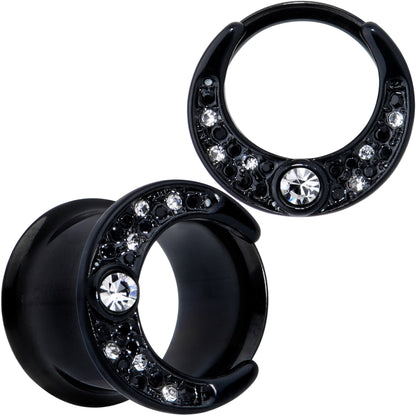 Clear Gem Black Crescent Moon Double Flare Tunnel Plug Set