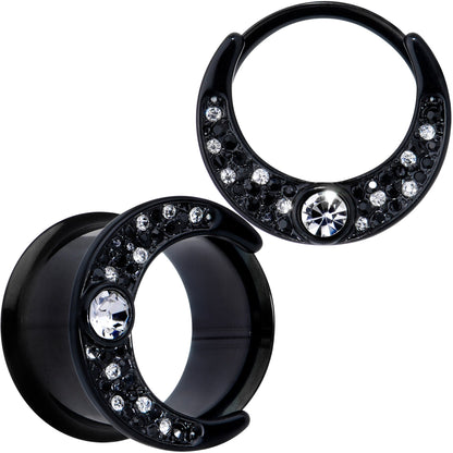 Clear Gem Black Crescent Moon Double Flare Tunnel Plug Set