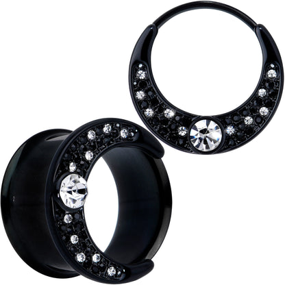 Clear Gem Black Crescent Moon Double Flare Tunnel Plug Set
