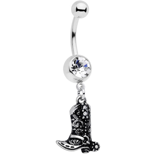 Clear Gem Cowboy Boot Dangle Belly Ring