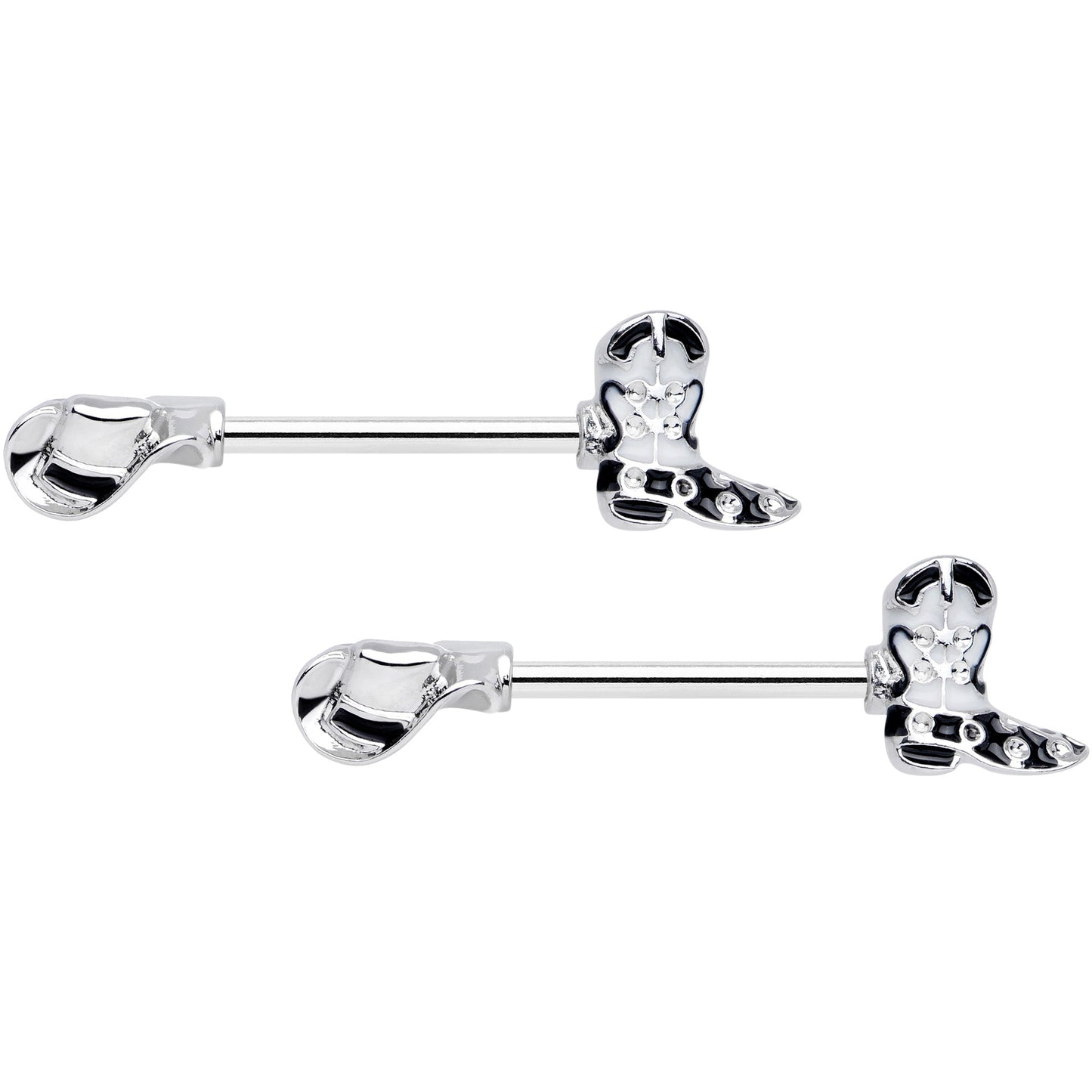 14G 9/16 Western Boot Hat Barbell Nipple Ring Set
