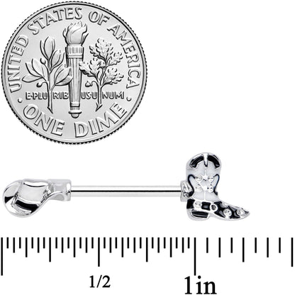 14G 9/16 Western Boot Hat Barbell Nipple Ring Set