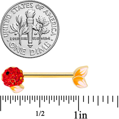 14G 9/16 Red Gem Gold Tone Blowfish Barbell Nipple Ring Set