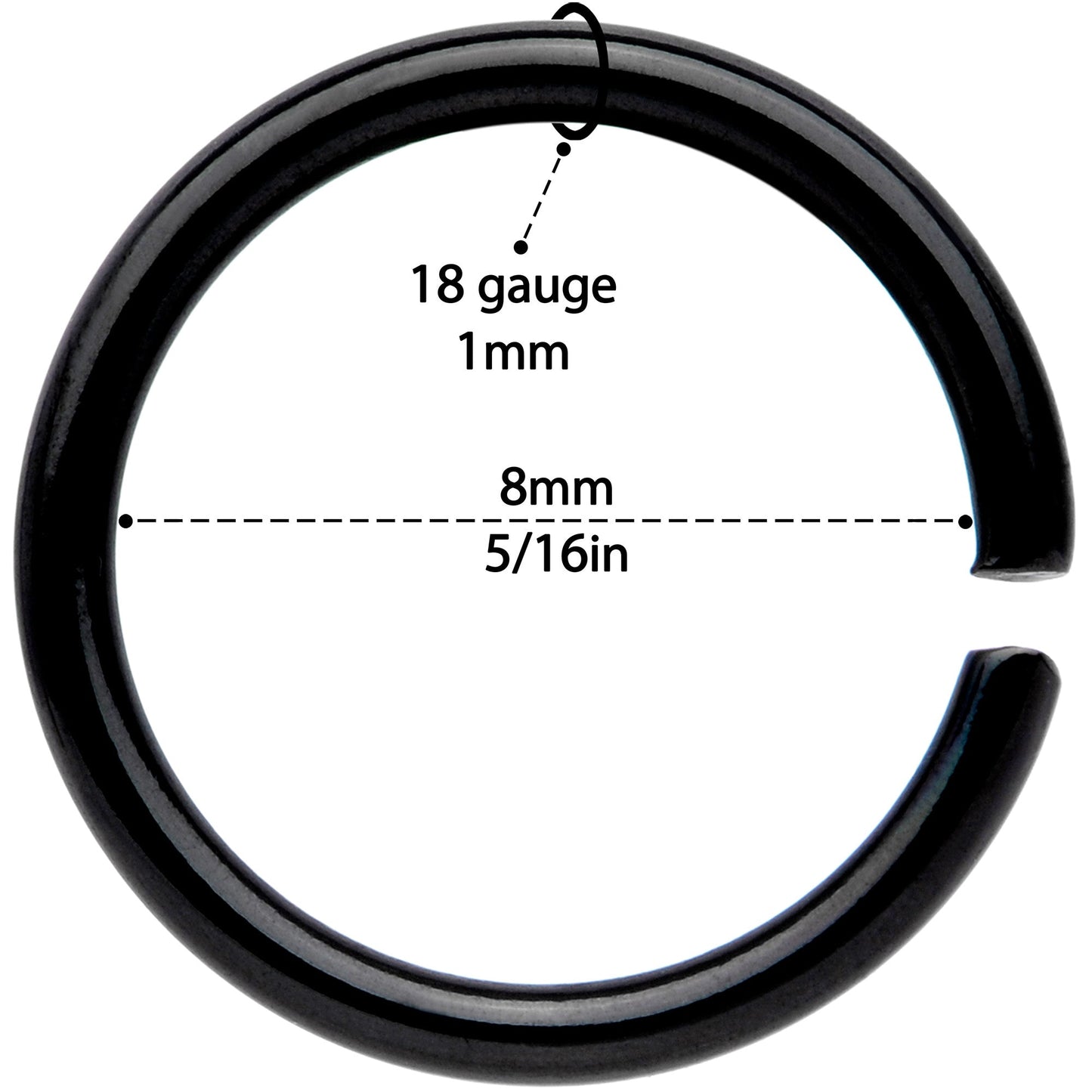 18G 5/16 Black Anodized Seamless Circular Ring Set of 12