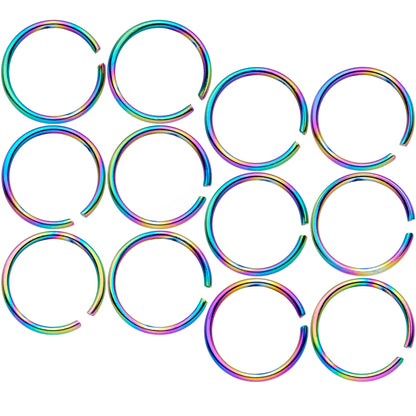 20G 5/16 Rainbow Anodized Seamless Nose Hoop Set of 12