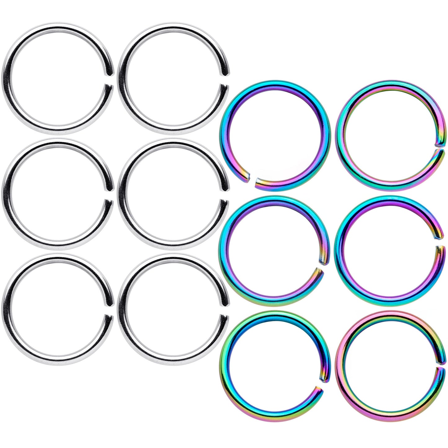 18G 5/16 Steel Rainbow Anodized Seamless Circular Ring Set of 12