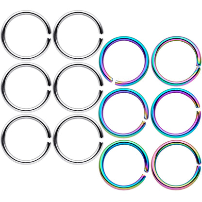 18G 5/16 Steel Rainbow Anodized Seamless Circular Ring Set of 12