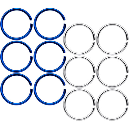 20G 5/16 Blue Anodized Steel Seamless Nose Hoop Set of 12