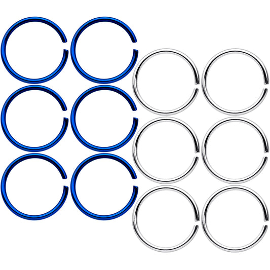 20G 5/16 Blue Anodized Steel Seamless Nose Hoop Set of 12