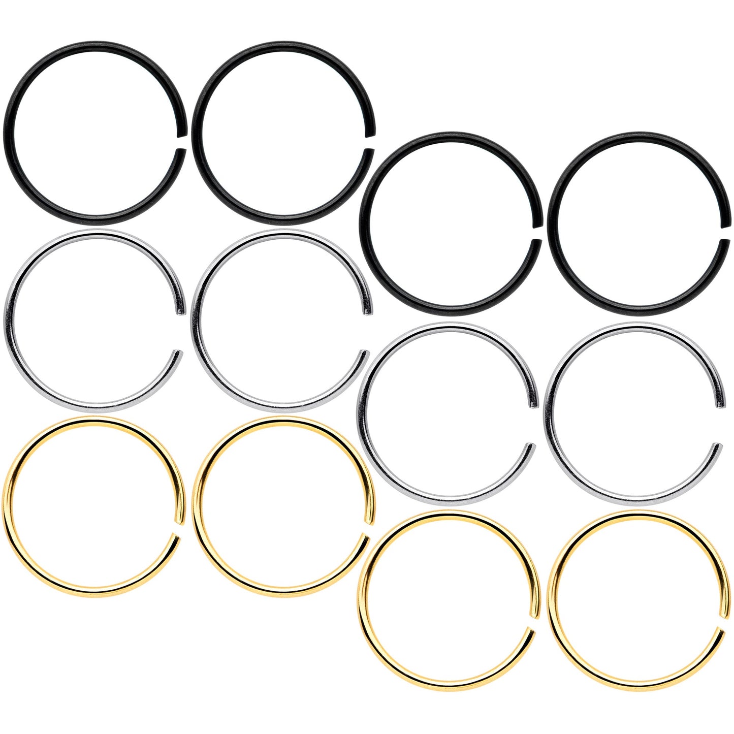 22G 5/16 Black Gold Tone Anodized Seamless Circular Ring Set of 12